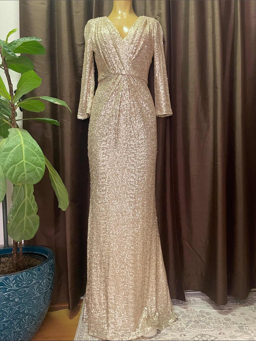 Badgley Mischka Sequence Formal Gold Gown